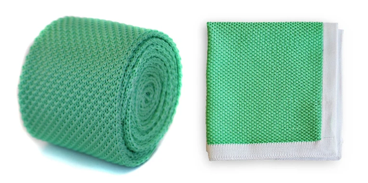 Mint Green Knitted Tie with Matching Pocket Square by Frederick Thomas Handmade Mens Ties