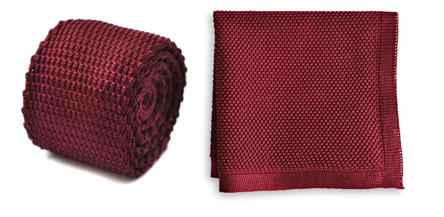 Maroon Knitted Tie with Matching Pocket Square by Frederick Thomas Handmade Mens Ties