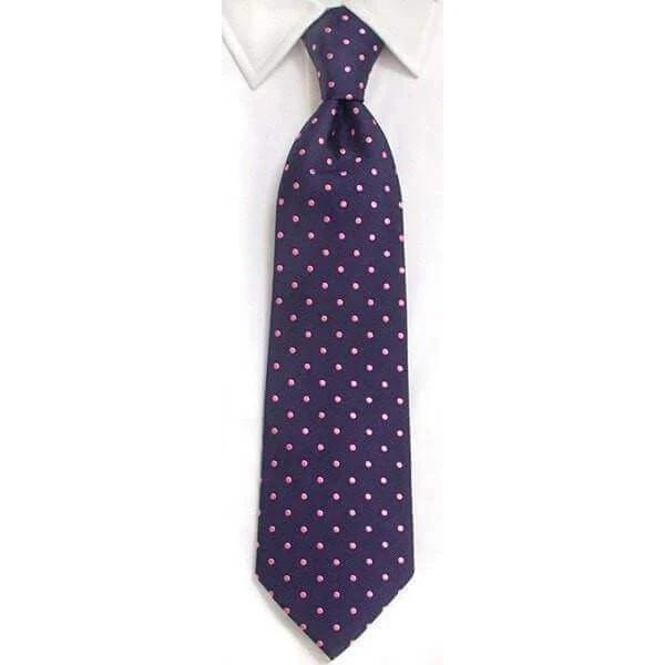 Handmade Navy & Pink Spot Silk Tie by whtshirtmakers.com